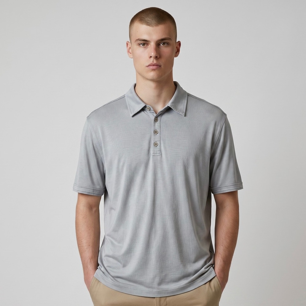 John Varvatos Collection Polo Shirt Mens XXL Gray Silk Blend Knit Luxury SS Top